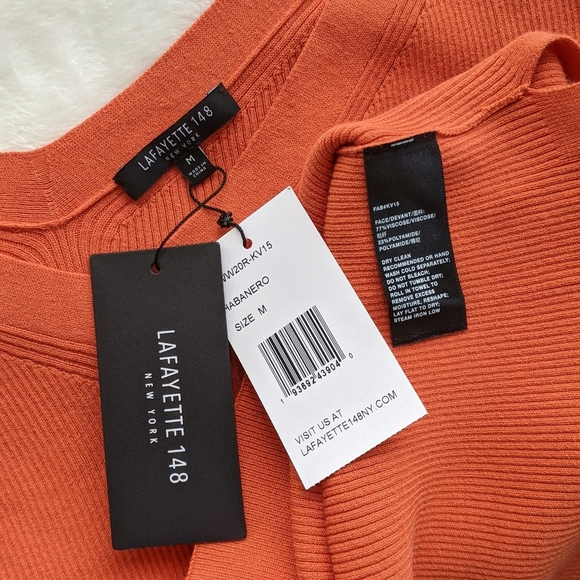Lafayette 148 Sweater Lightweight Rib Knit V-Neck Pullover Habanero Orange M NWT - Picture 14 of 14